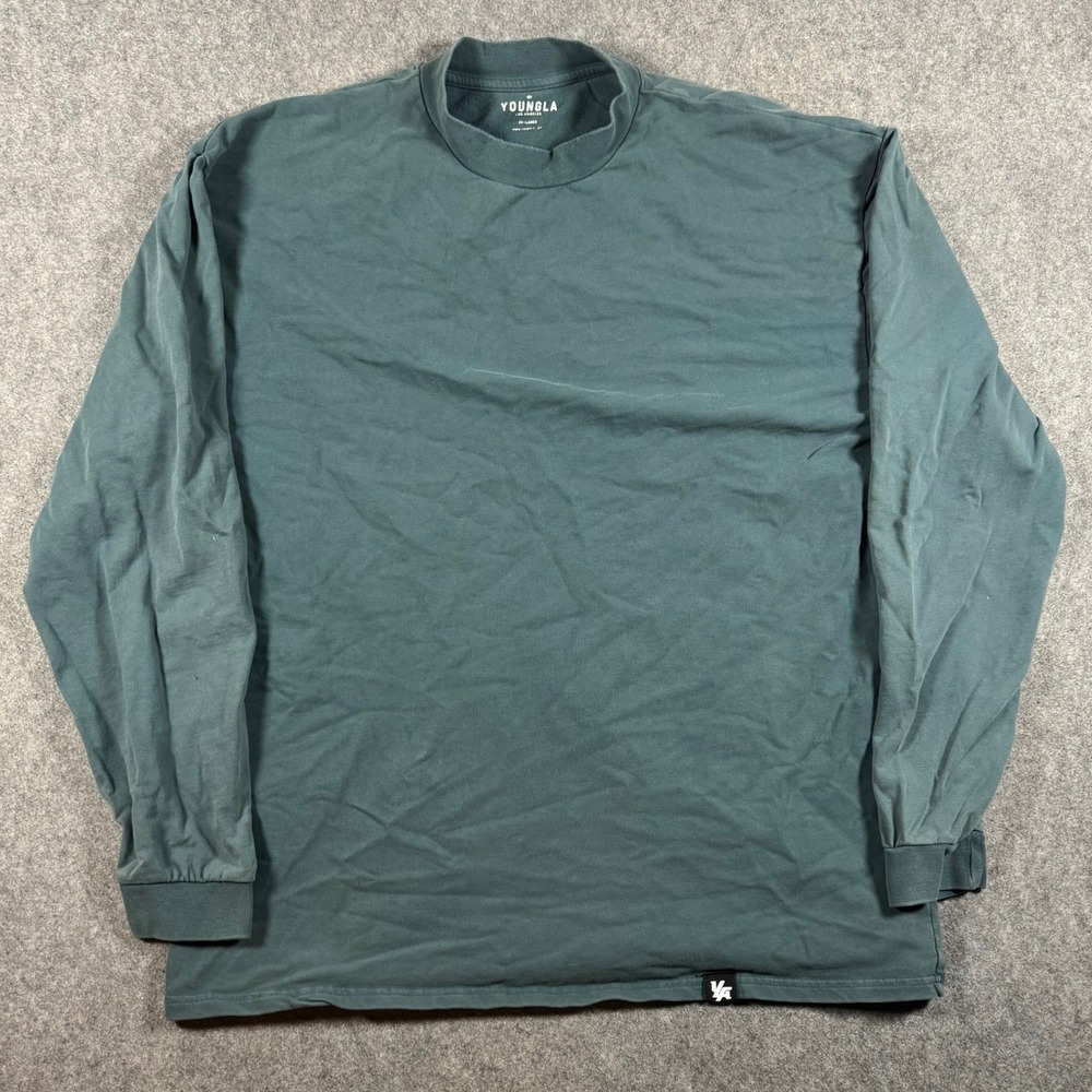 YoungLA Shirt Mens XXL Teal Mock Neck Long Sleeve Graffiti Graphic Oversized